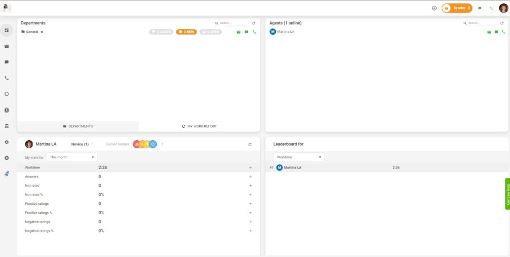 LiveAgent's dashboard