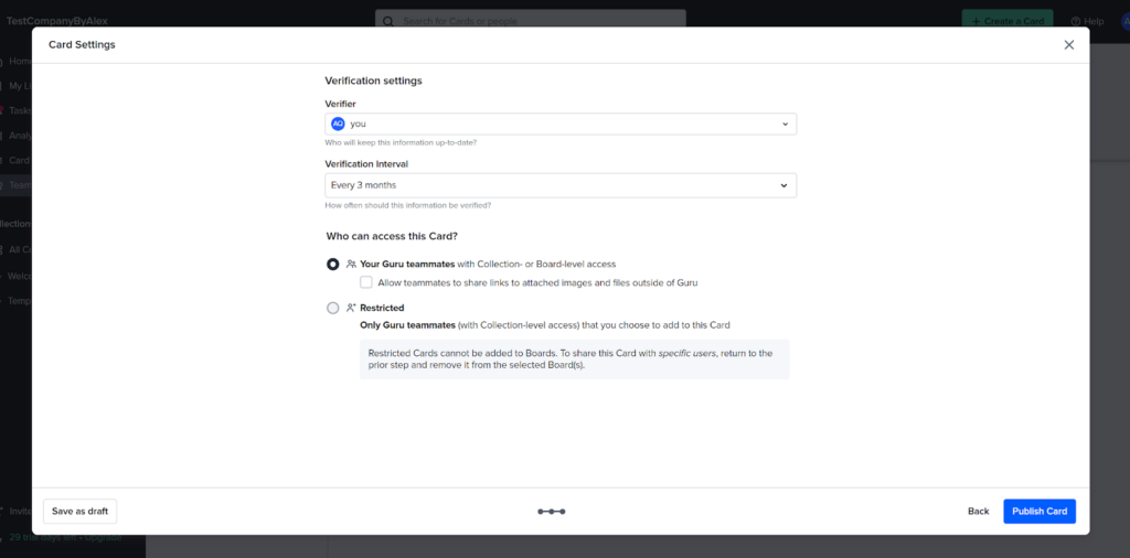 Guru - card settings