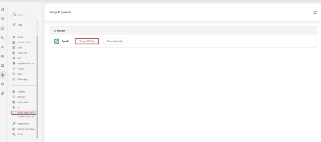صورة تظهر إعدادات مقدم الذكاء الإصطناعي في LiveAgent.