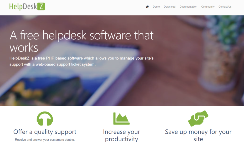 الصفحة الرئيسية لHelpDeskZ - نظام إصدار تذاكر دعم مبني على الويب