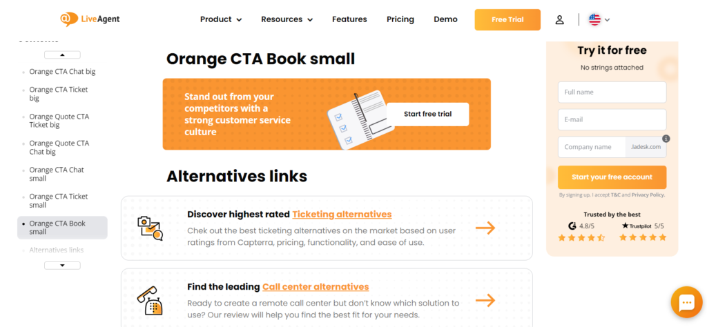 ازرار الدعوة للعمل في LiveAgent